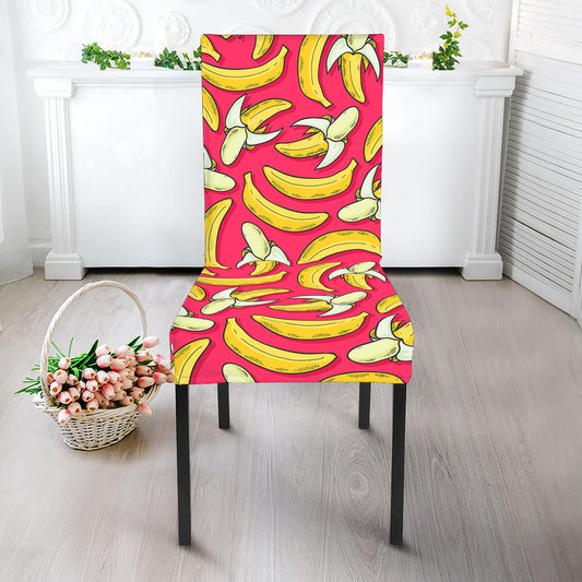 Pink Cartoon Banana Pattern Print Dining Chair Slipcover
