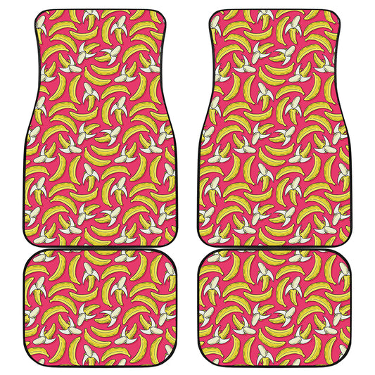 Pink Cartoon Banana Pattern Print Front and Back Car Floor Mats