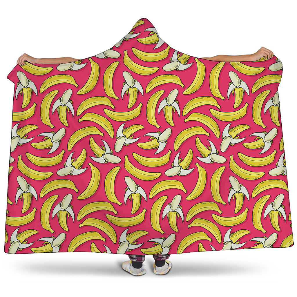 Pink Cartoon Banana Pattern Print Hooded Blanket