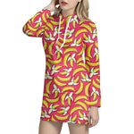 Pink Cartoon Banana Pattern Print Hoodie Dress