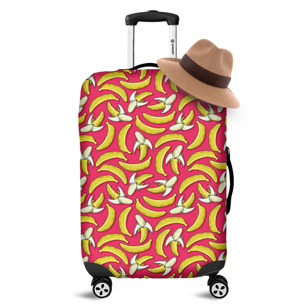 Pink Cartoon Banana Pattern Print Luggage Cover