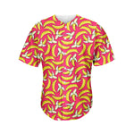 Pink Cartoon Banana Pattern Print Men's Baseball Jersey