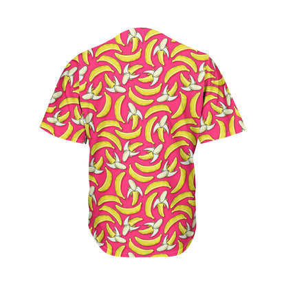 Pink Cartoon Banana Pattern Print Men's Baseball Jersey