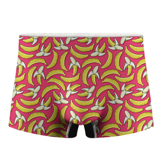 Pink Cartoon Banana Pattern Print Men's Boxer Briefs