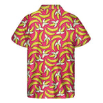Pink Cartoon Banana Pattern Print Men's Short Sleeve Shirt