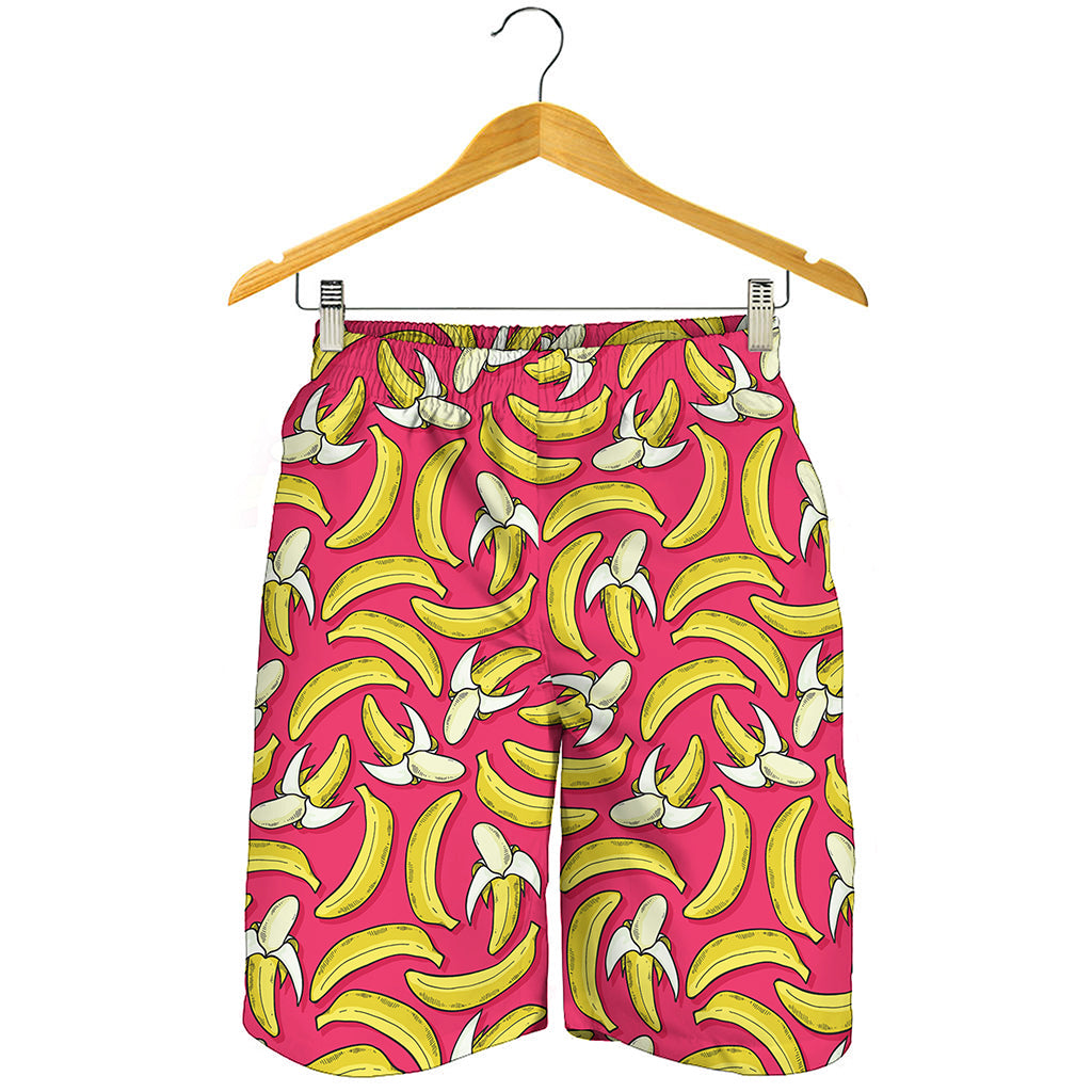 Pink Cartoon Banana Pattern Print Men's Shorts