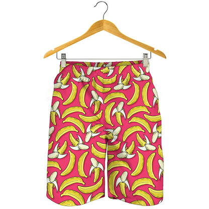 Pink Cartoon Banana Pattern Print Men's Shorts