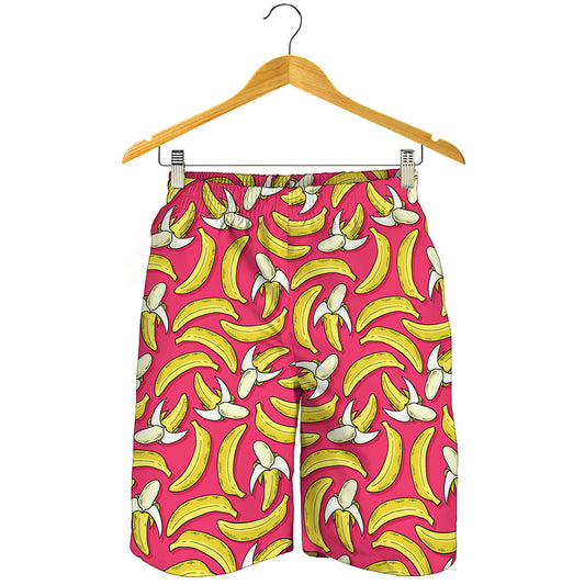 Pink Cartoon Banana Pattern Print Men's Shorts