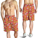 Pink Cartoon Banana Pattern Print Men's Shorts