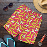 Pink Cartoon Banana Pattern Print Men's Shorts