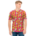 Pink Cartoon Banana Pattern Print Men's T-Shirt