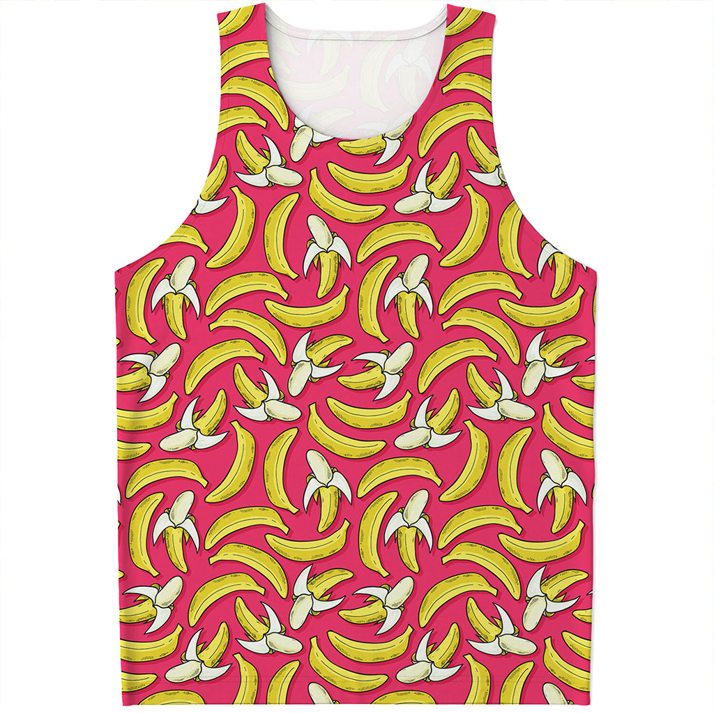 Pink Cartoon Banana Pattern Print Men's Tank Top
