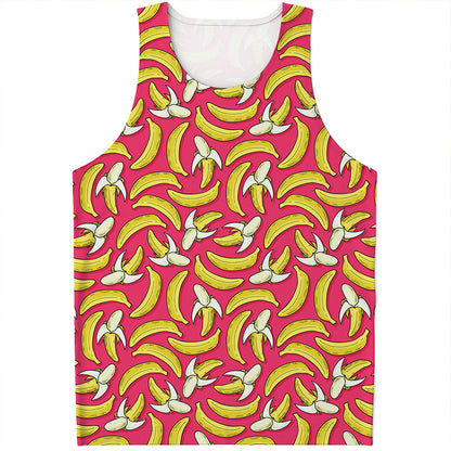 Pink Cartoon Banana Pattern Print Men's Tank Top