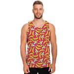 Pink Cartoon Banana Pattern Print Men's Tank Top