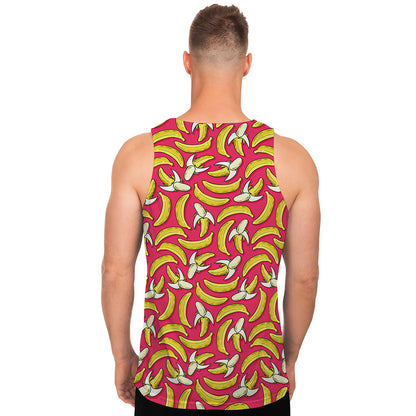 Pink Cartoon Banana Pattern Print Men's Tank Top