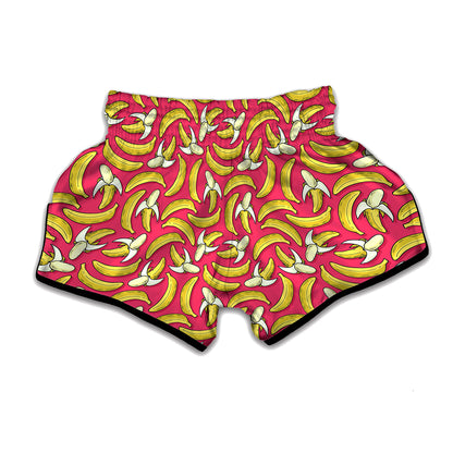 Pink Cartoon Banana Pattern Print Muay Thai Boxing Shorts
