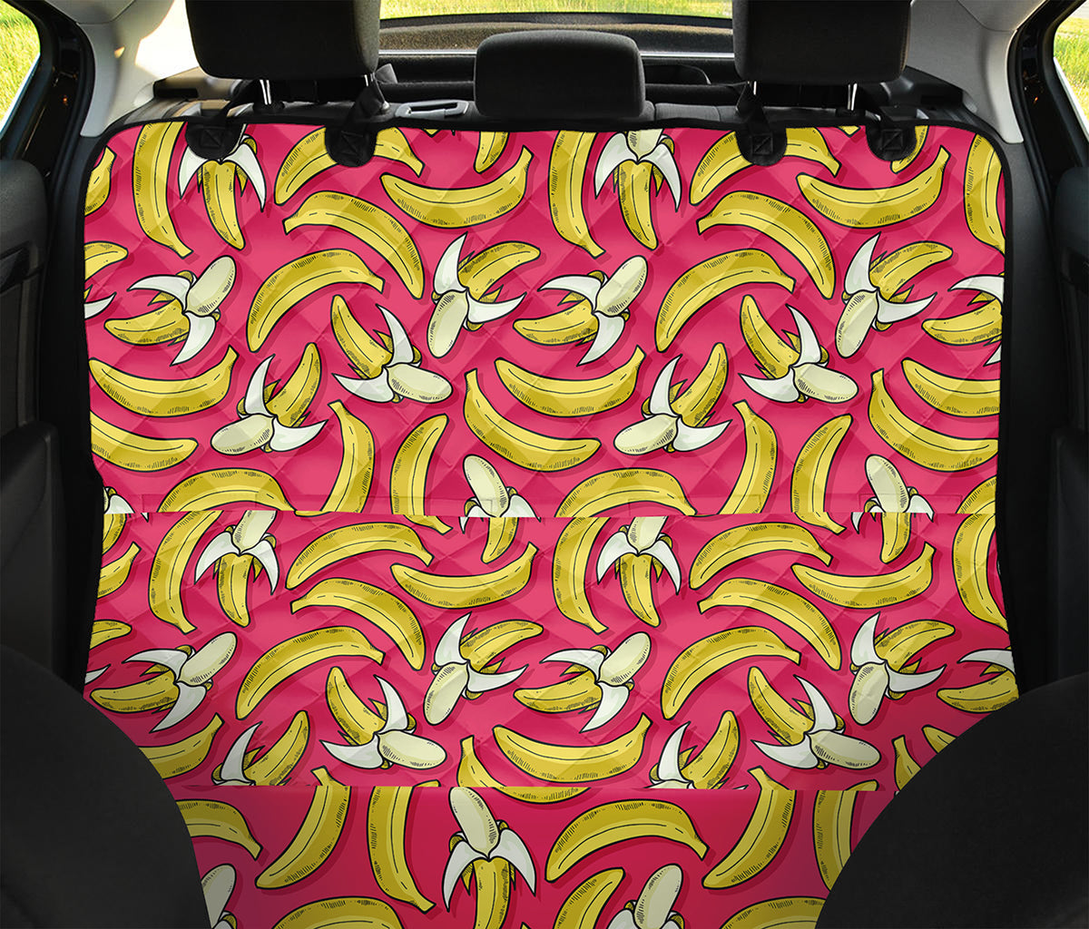 Pink Cartoon Banana Pattern Print Pet Car Back Seat Cover