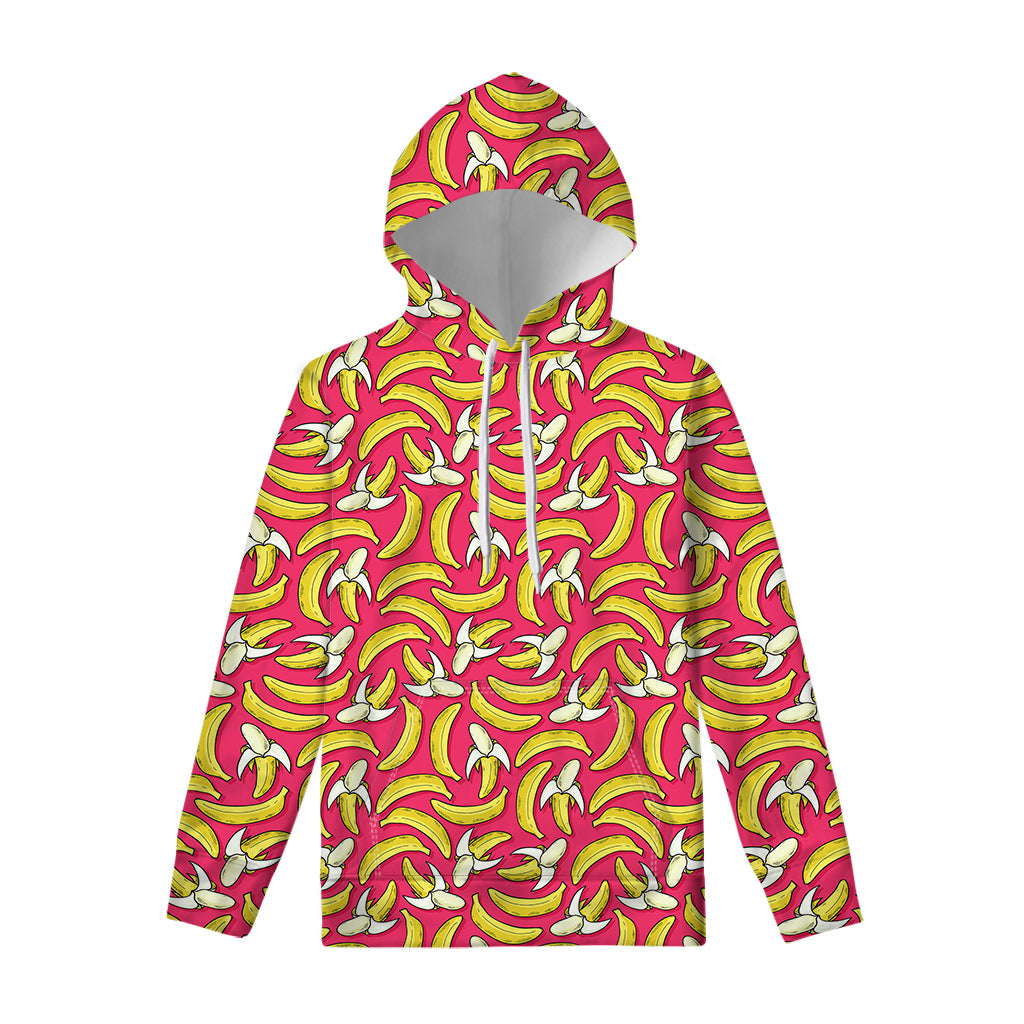 Pink Cartoon Banana Pattern Print Pullover Hoodie