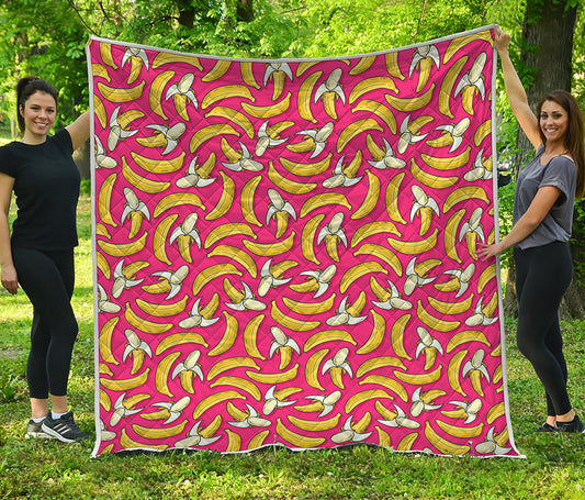 Pink Cartoon Banana Pattern Print Quilt