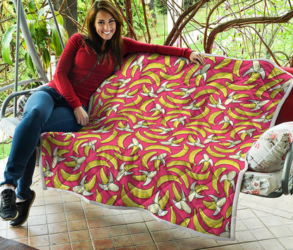 Pink Cartoon Banana Pattern Print Quilt