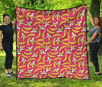 Pink Cartoon Banana Pattern Print Quilt