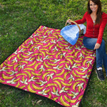 Pink Cartoon Banana Pattern Print Quilt