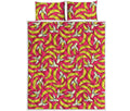 Pink Cartoon Banana Pattern Print Quilt Bed Set