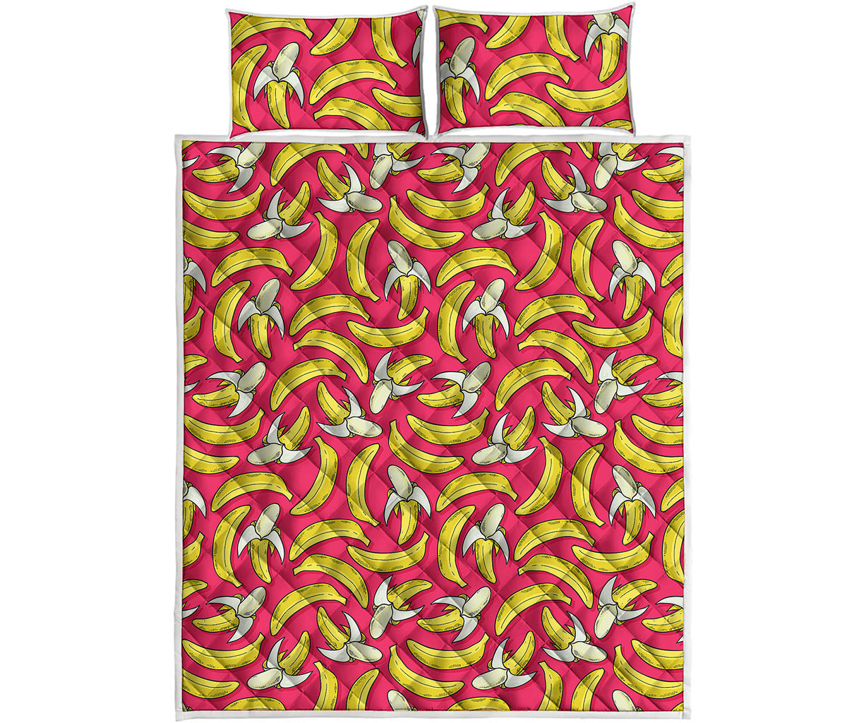 Pink Cartoon Banana Pattern Print Quilt Bed Set
