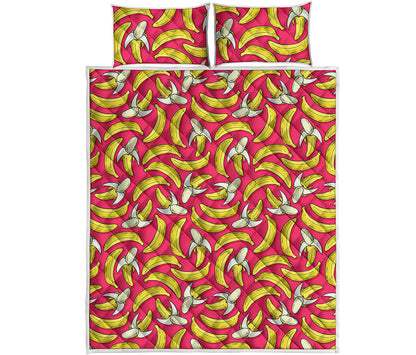 Pink Cartoon Banana Pattern Print Quilt Bed Set