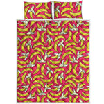 Pink Cartoon Banana Pattern Print Quilt Bed Set