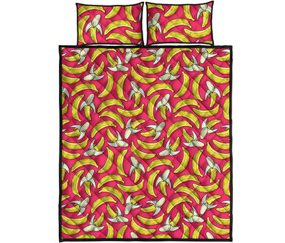 Pink Cartoon Banana Pattern Print Quilt Bed Set