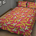 Pink Cartoon Banana Pattern Print Quilt Bed Set