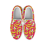 Pink Cartoon Banana Pattern Print White Slip On Shoes