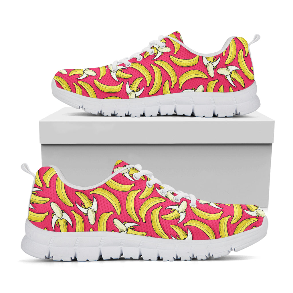 Pink Cartoon Banana Pattern Print White Sneakers