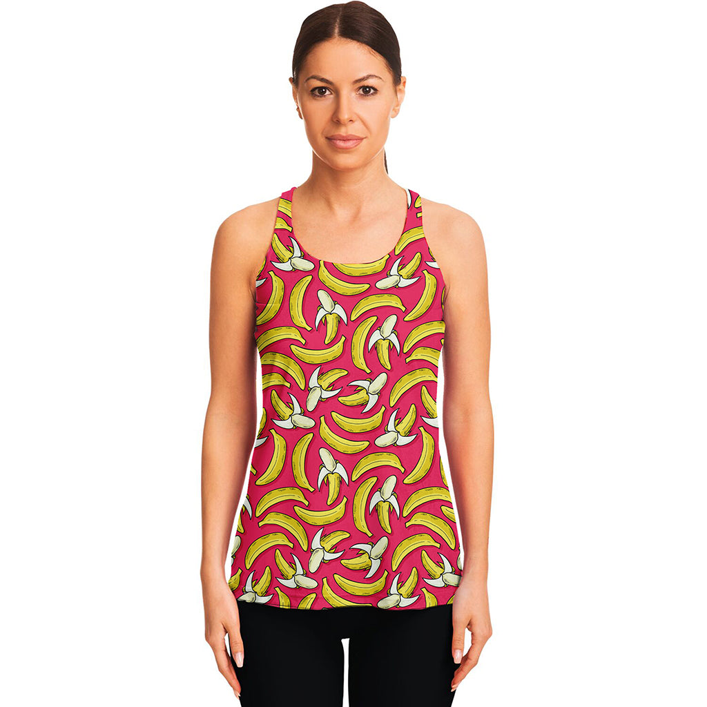 Pink Cartoon Banana Pattern Print Women's Racerback Tank Top