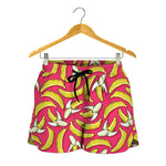 Pink Cartoon Banana Pattern Print Women's Shorts