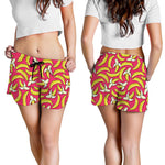 Pink Cartoon Banana Pattern Print Women's Shorts