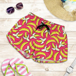 Pink Cartoon Banana Pattern Print Women's Shorts