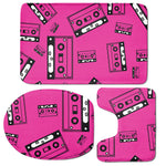 Pink Cassette Tape Pattern Print 3 Piece Bath Mat Set