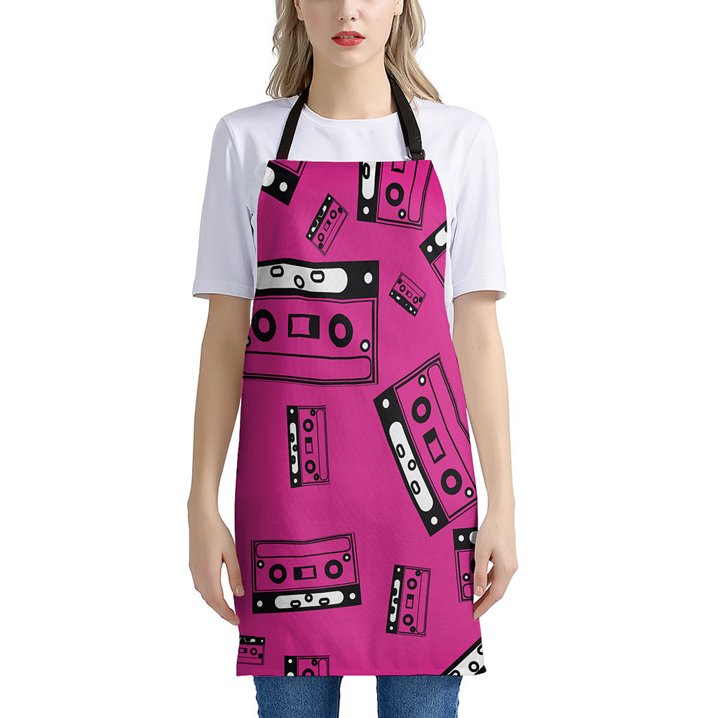 Pink Cassette Tape Pattern Print Apron