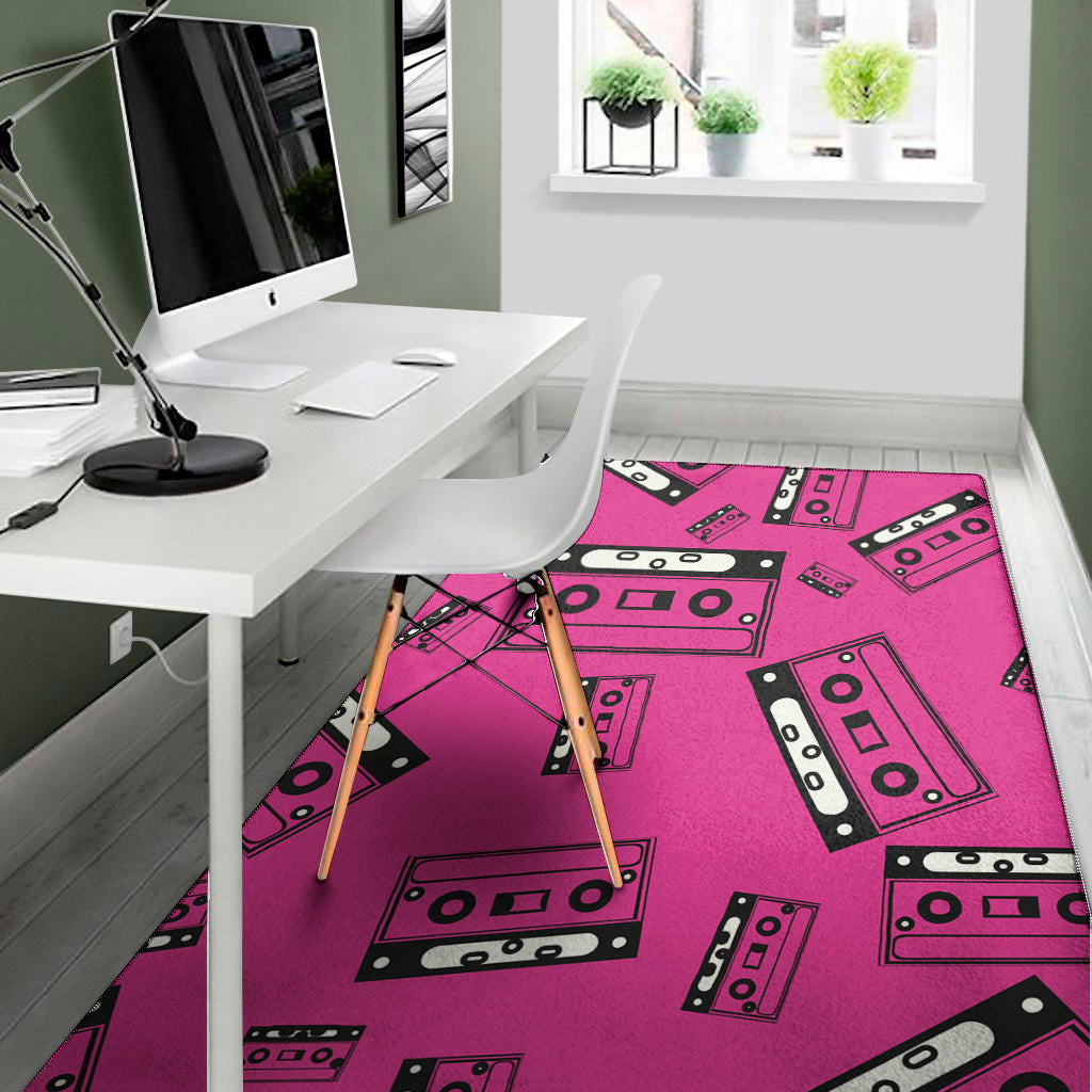 Pink Cassette Tape Pattern Print Area Rug