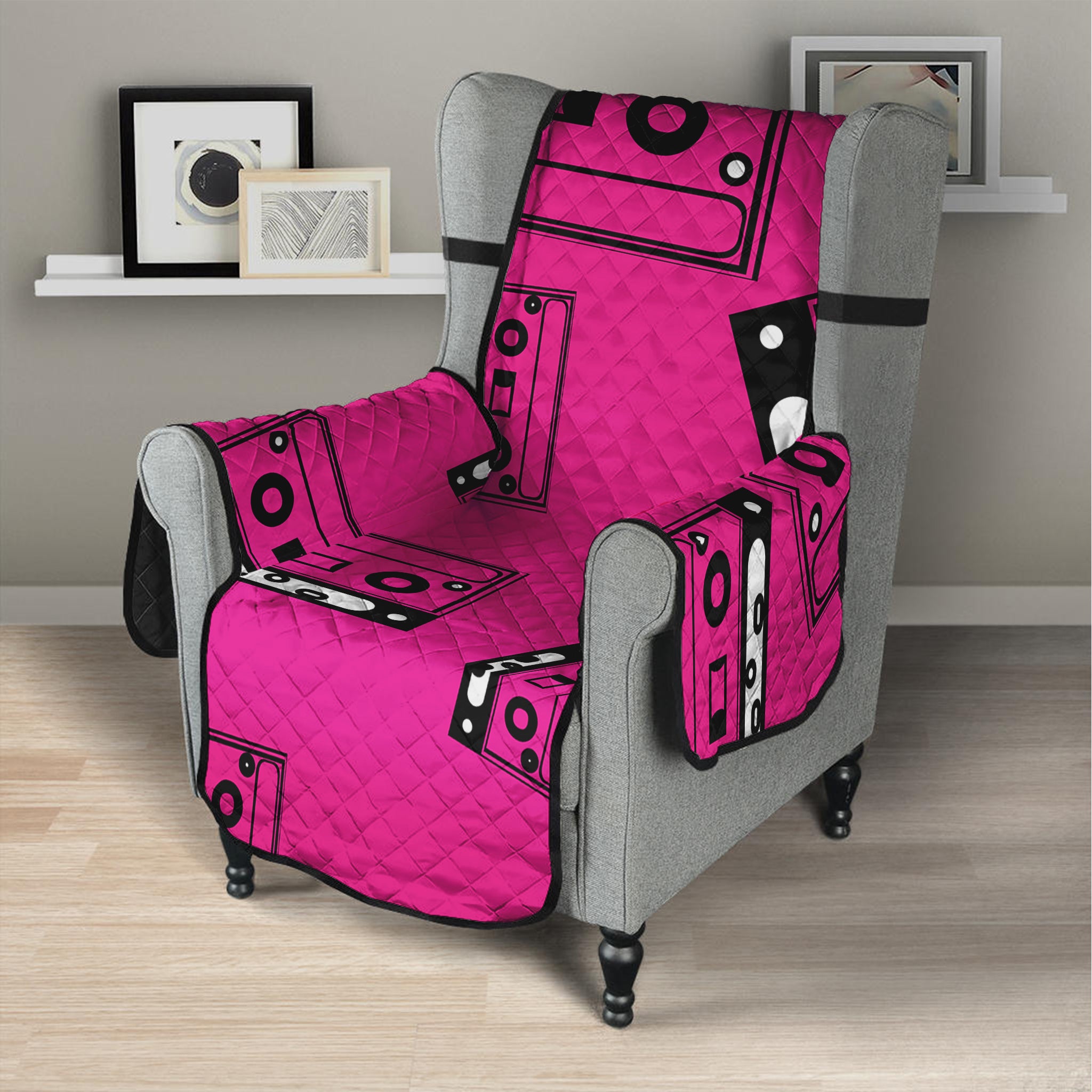 Pink Cassette Tape Pattern Print Armchair Protector