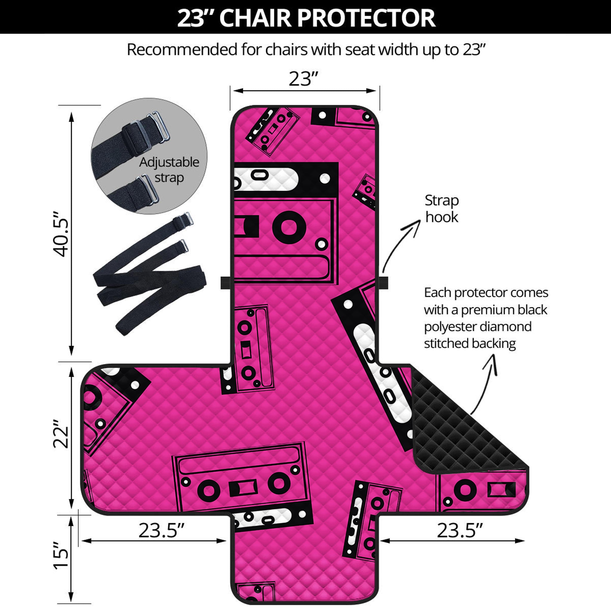 Pink Cassette Tape Pattern Print Armchair Protector