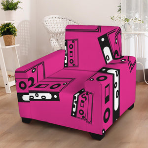 Pink Cassette Tape Pattern Print Armchair Slipcover