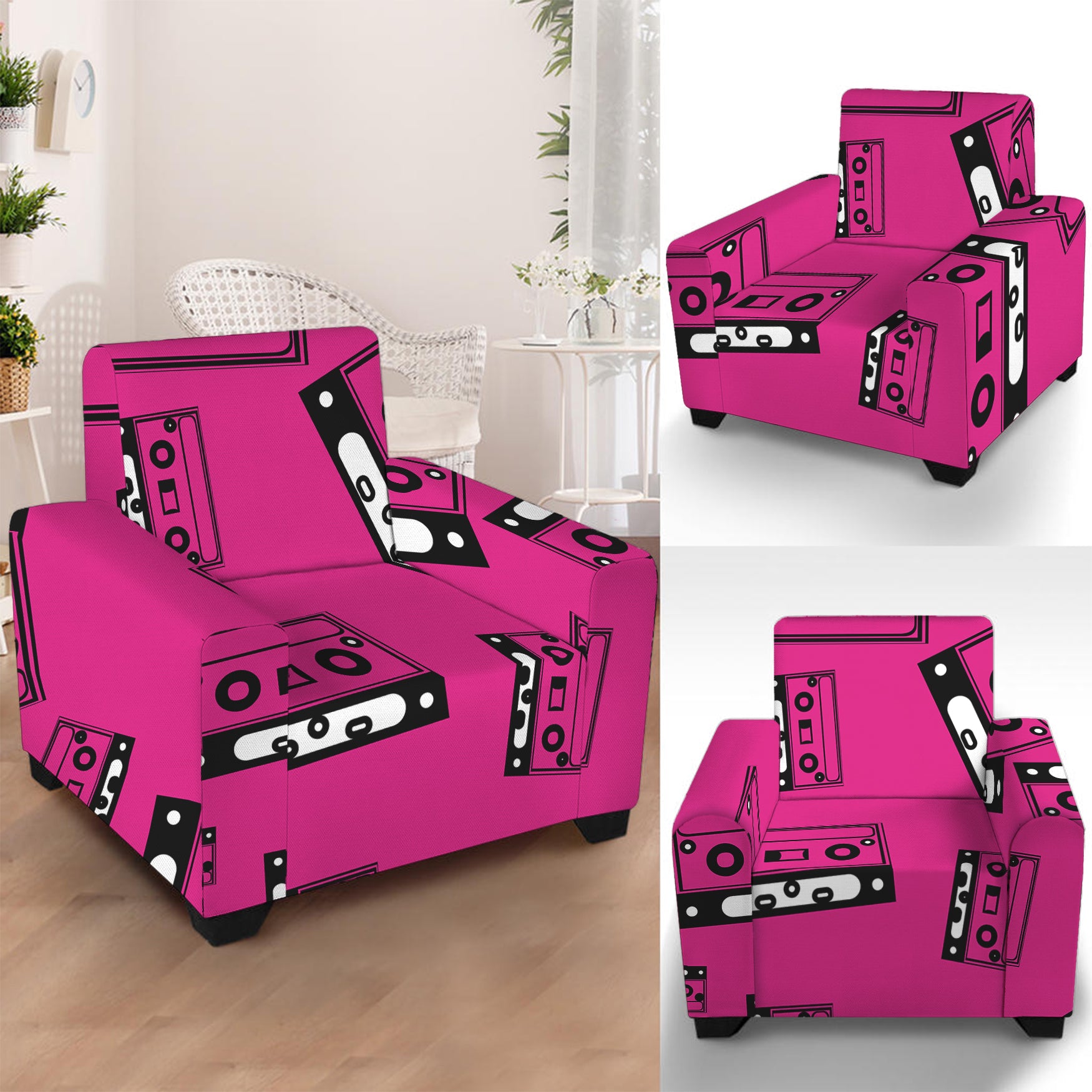 Pink Cassette Tape Pattern Print Armchair Slipcover