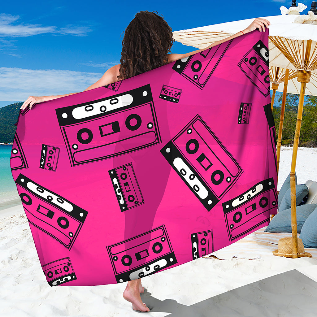 Pink Cassette Tape Pattern Print Beach Sarong Wrap