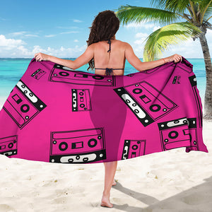 Pink Cassette Tape Pattern Print Beach Sarong Wrap