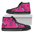 Pink Cassette Tape Pattern Print Black High Top Sneakers