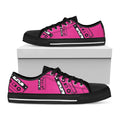 Pink Cassette Tape Pattern Print Black Low Top Sneakers