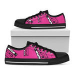 Pink Cassette Tape Pattern Print Black Low Top Shoes